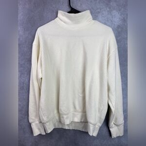 Club Monaco mock /turtle/ neck Cotton‎ Women's pullover Waffle Sweater Size L